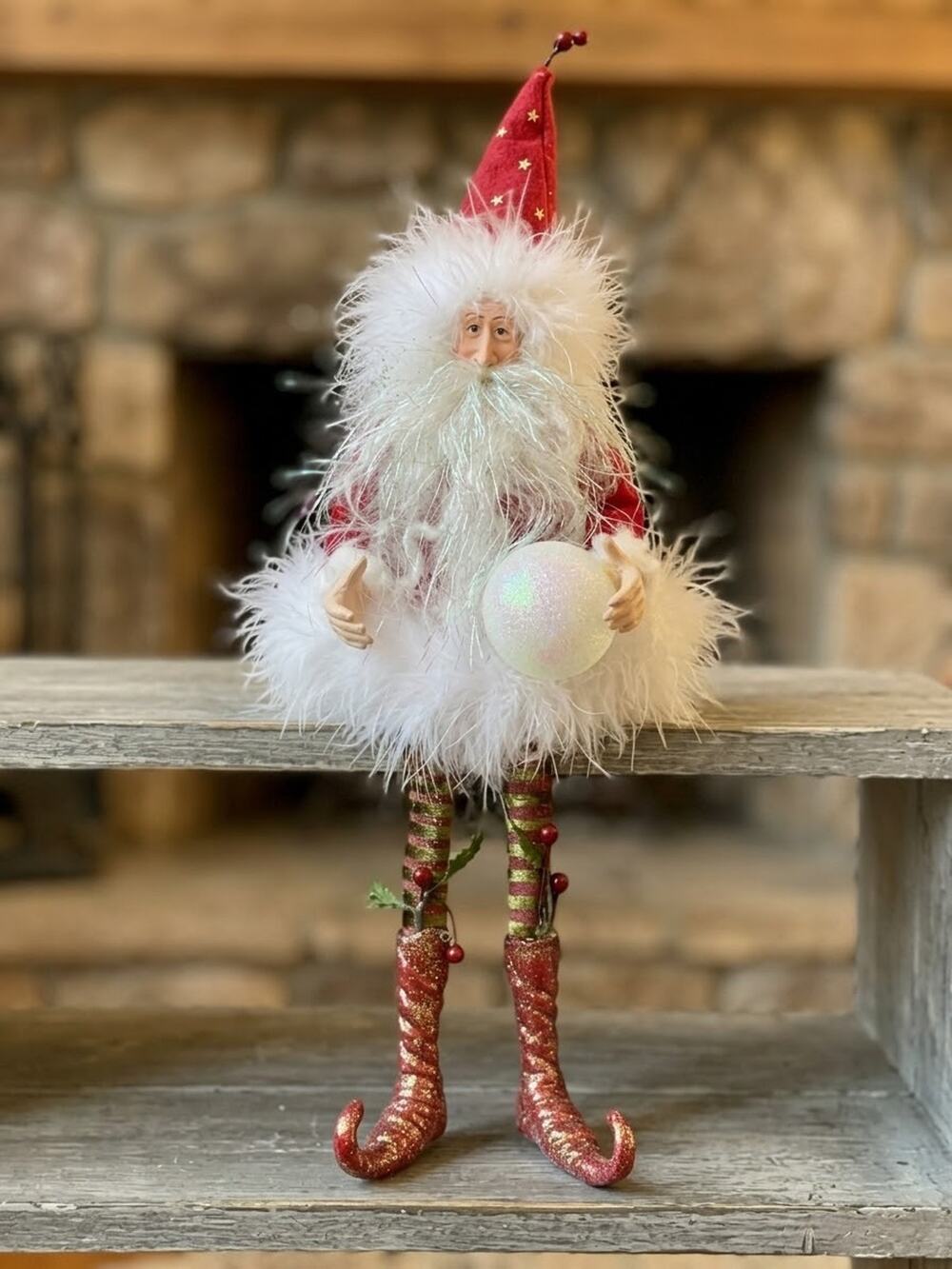 Whimsical Dept 56 Patience Brewster Elf Krinkles Santa Figurine Tinsel Beard 14”